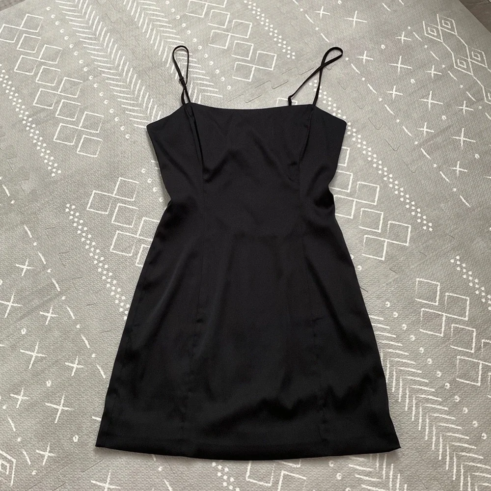 Sunday Best Black Satin Slip Mini Dress